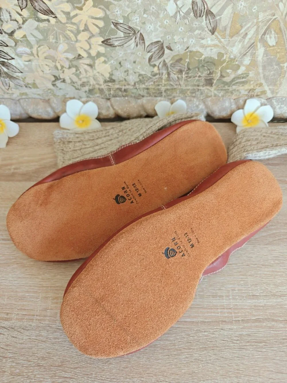 Acorn The Original Ragg Grey Wool Slipper Socks Suede Leather Sz. M 12 - 13